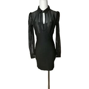 😎 S/M, black fitted long sleeve mini dress
